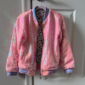 Lola + The Boys Pretty in Pink Unicorn Sequin Bomber (size 6) LIKE NEW!